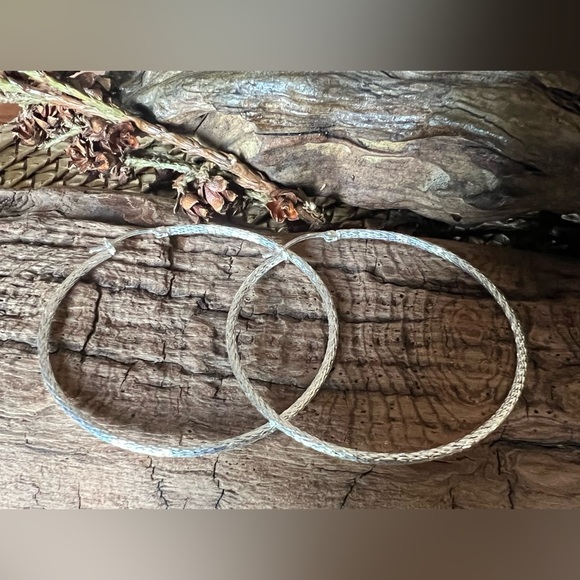 New Mexicana Silver 925 Earrings Hoops 2” Silver Tubes Large Diamond Cut Mexico - Picture 1 of 6